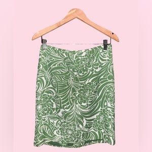 Ann Taylor Loft Green and White Print Silk/Cotton Skirt